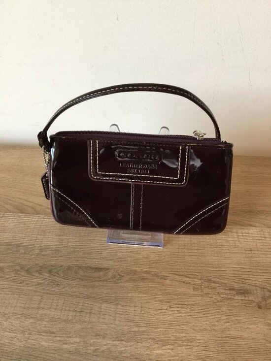 Coach Handbags - Vintage Coach Patent Leather Wristlet Dark Burgundy, Contrast Stitching